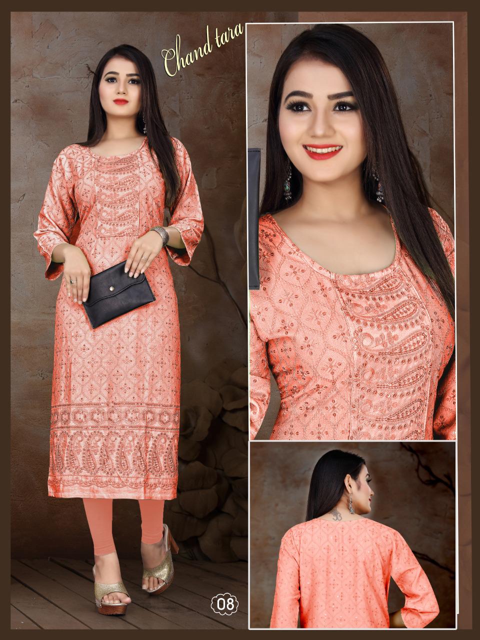 Aagya Chand Tara Regular Wear Rayon Designer Kurti Collection